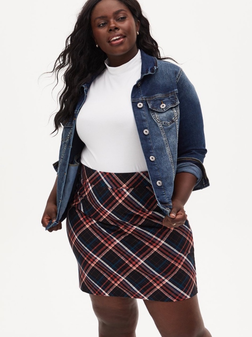 Torrid Studio Luxe Ponte Skirt Plaid Black 2X